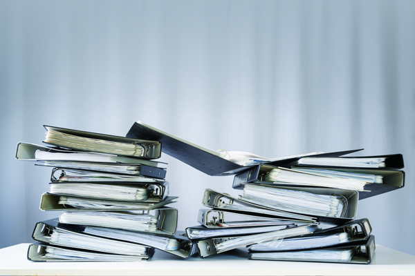 Close up of stack of records